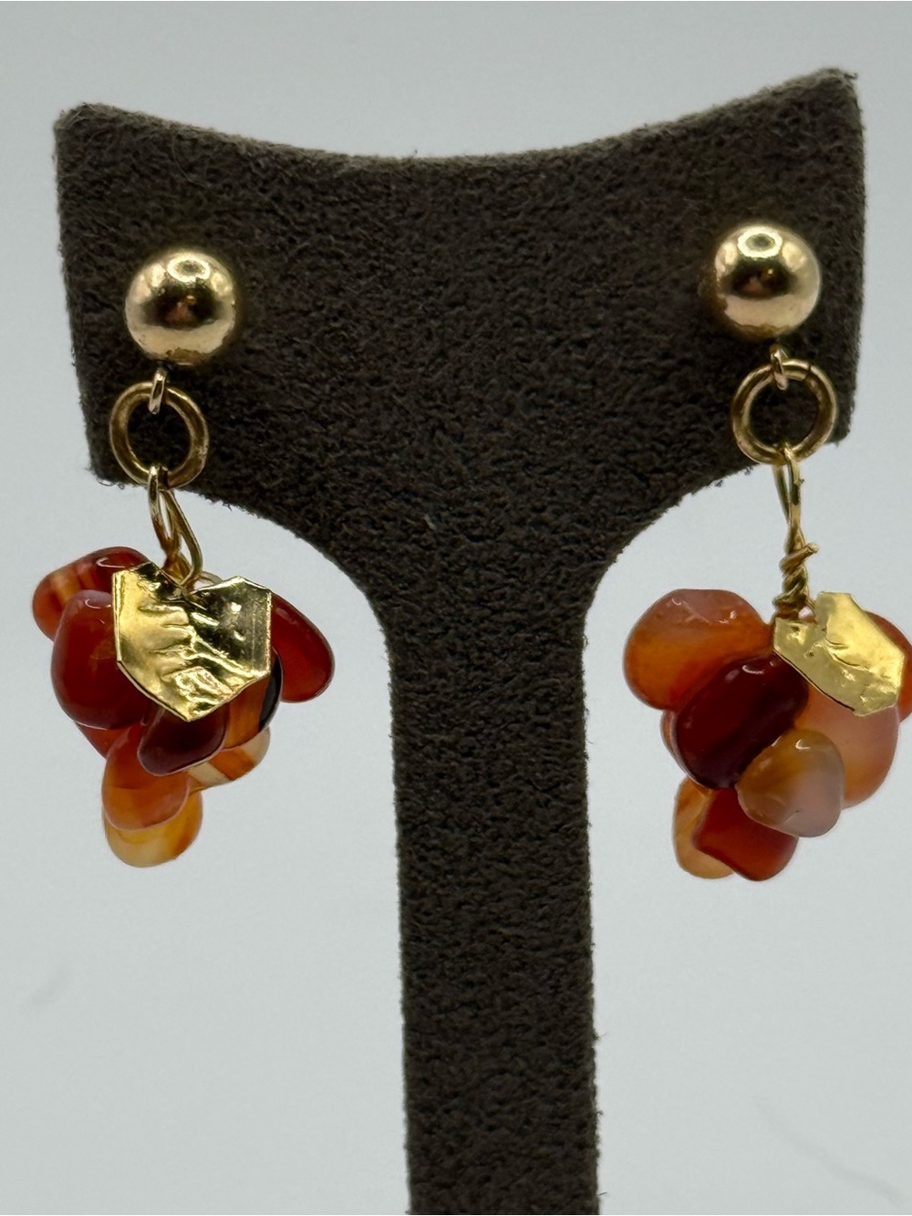 Gold-Tone Red Orange carnelian Cluster Drop Earrings